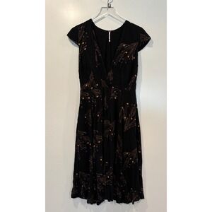 Free People Floral Dress Short Sleeve Black Size 2 Maxi V Neck Boho